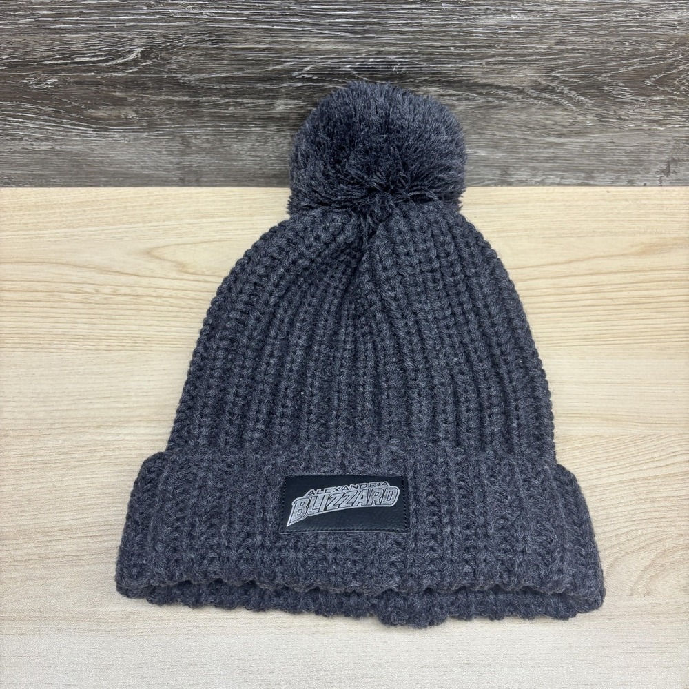 Alexandria Blizzard Hat‎ Beanie Womens Gray Knit Pom Hockey Winter Cuffed